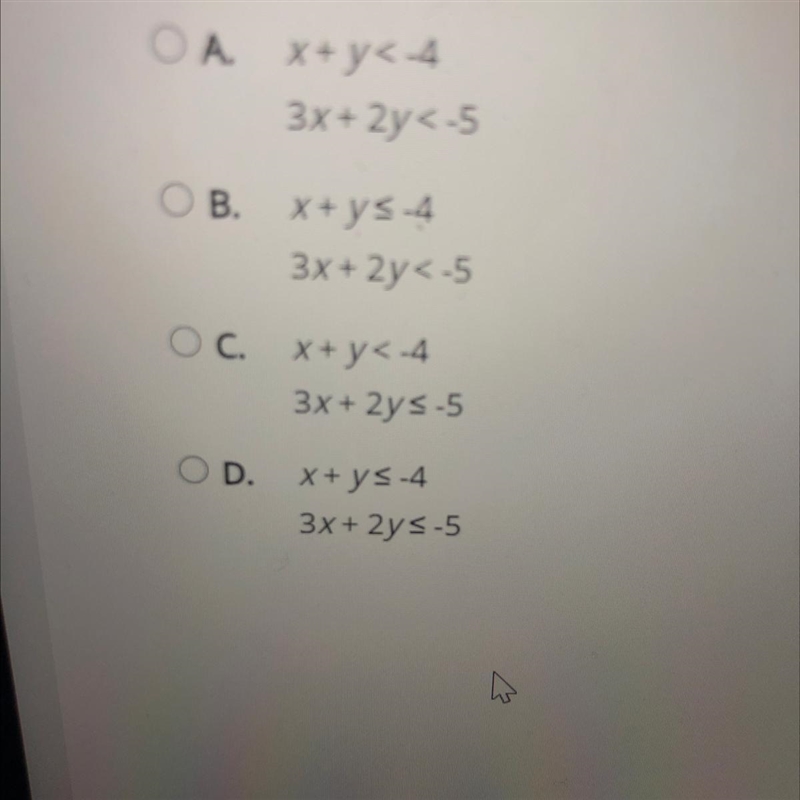 For which system of inequalities is ( 3,-7) a solution?-example-1