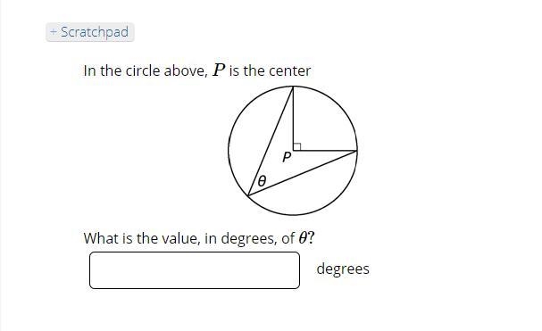 In the circle above, P is the center,​What is the value, in degrees, ​of θ?-example-1