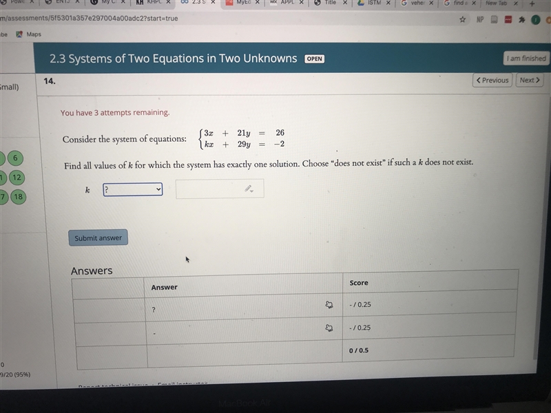 How do I go about solving this system without using matrices? K can be does not exist-example-1