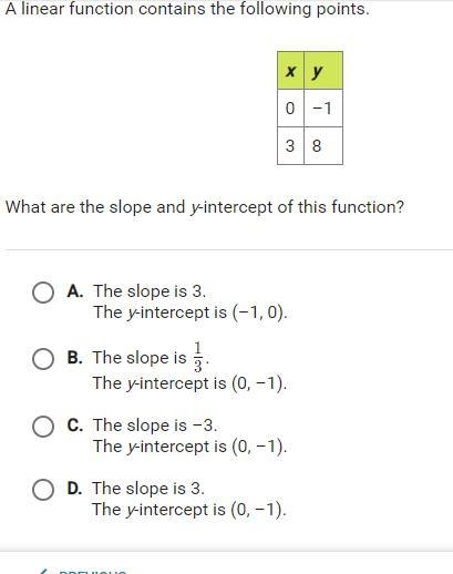 A linear function contains the following points (0,-1) (3,8)-example-1