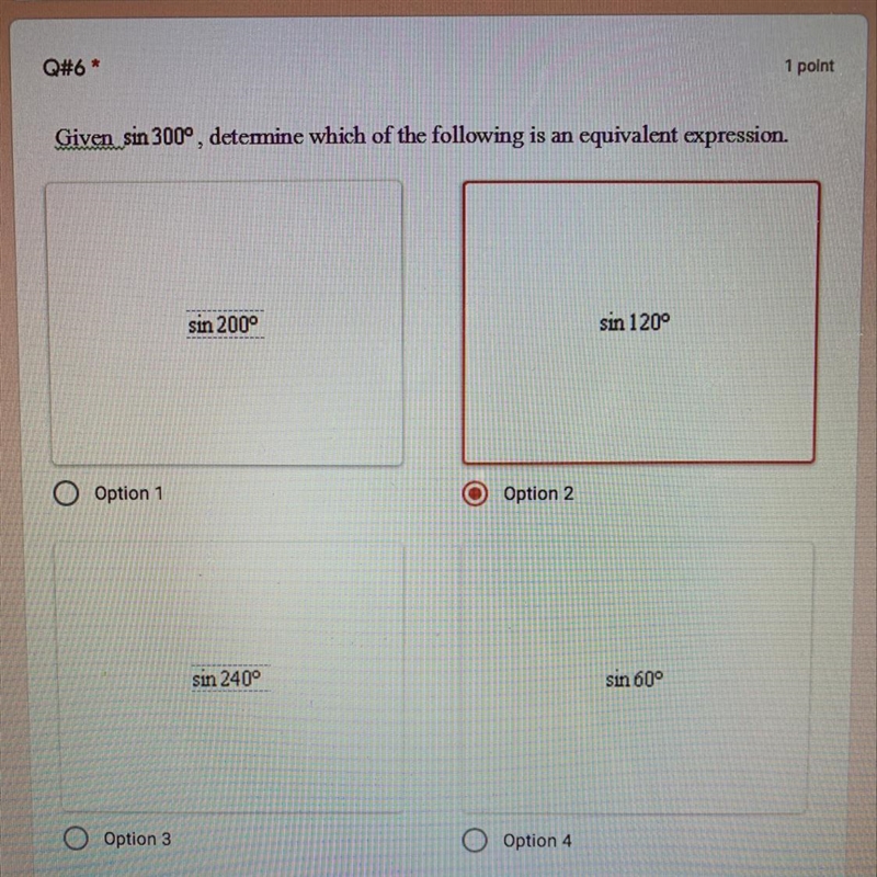 Given sin300°, which of the following is an equivalent expression ?-example-1