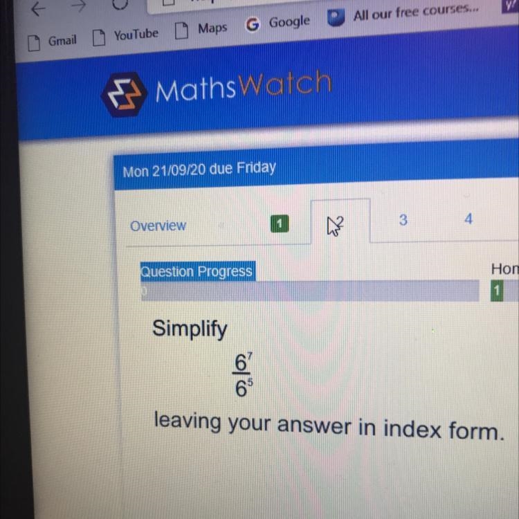 Homework Pro Question Progress Simplify olo leaving your answer in index form.-example-1