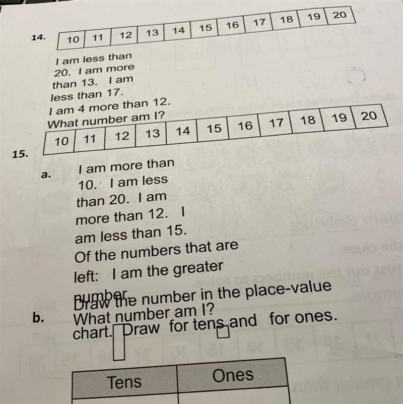 I need to understand question 14 and 15 and the last one cut off for tens in one-example-1