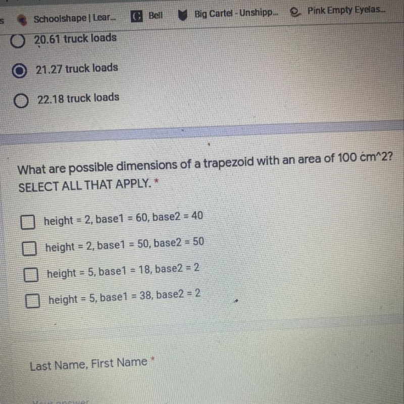 What are the possible dimensions of trapezoid with an area of 100 cm^2?! Need help-example-1