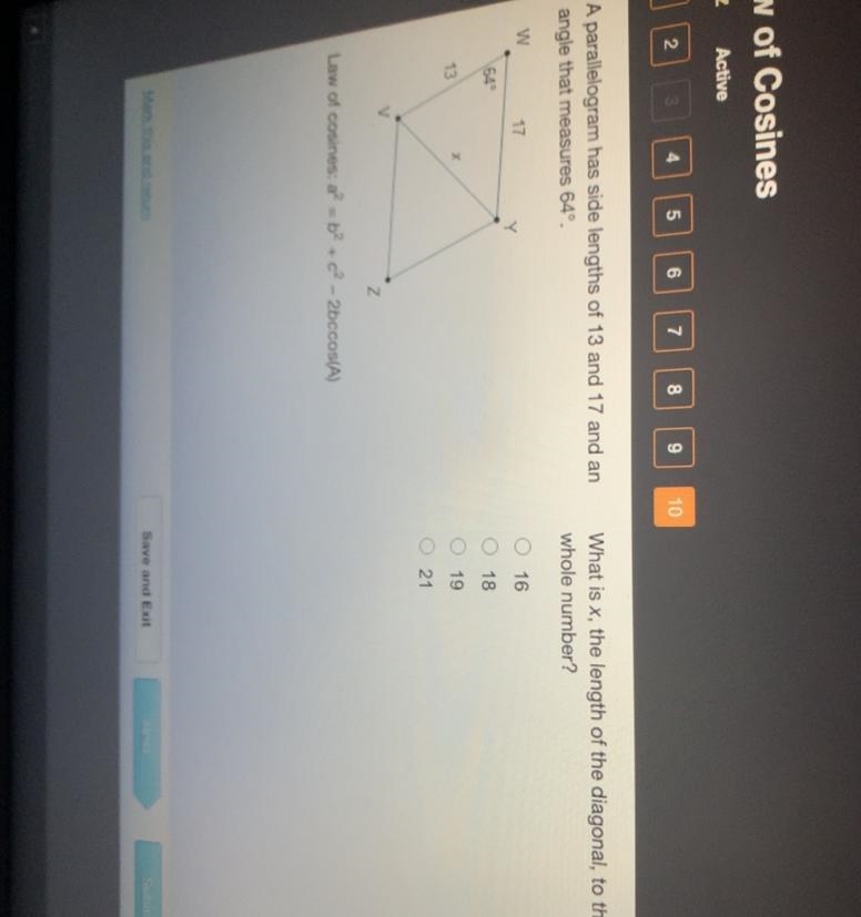 A parallelogram has side lengths of 13 and 17 and an angle that measures 64º. What-example-1