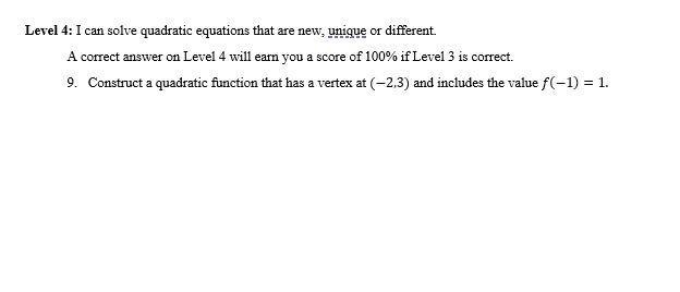 NEED ANSWER ASAP! Construct a quadratic function that has a vertex at (-2,3) and includes-example-1