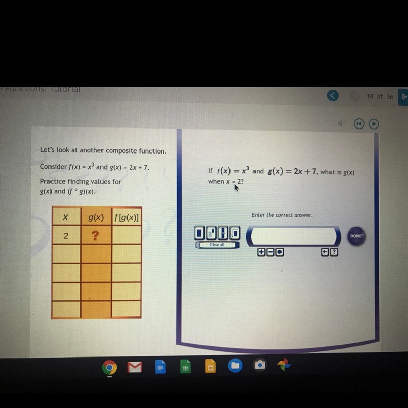 If f(x)=x^3 and g(x) = 2x+7, what is g(x) when x =2-example-1