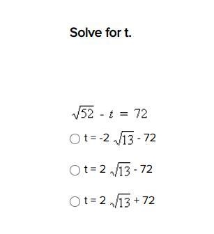 Solve for t. The radical equation is below.-example-1