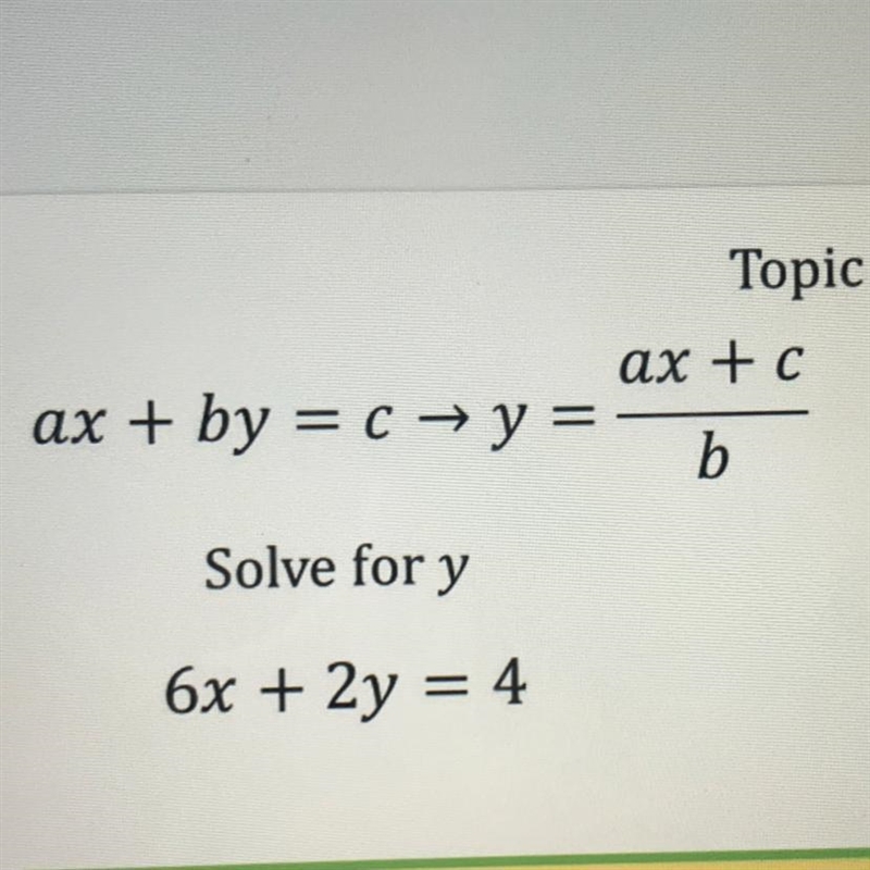 Solve for y 6x + 2y = 4-example-1