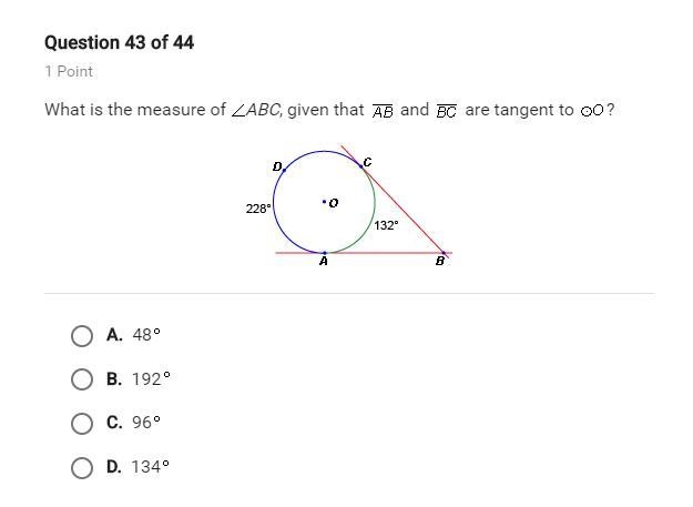 What is the measure of ABC, given that AB and BC are tangent to oO ?-example-1