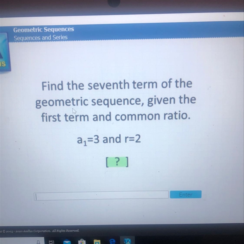 Find the seventh term of the geometric sequence, given the first term and common ratio-example-1