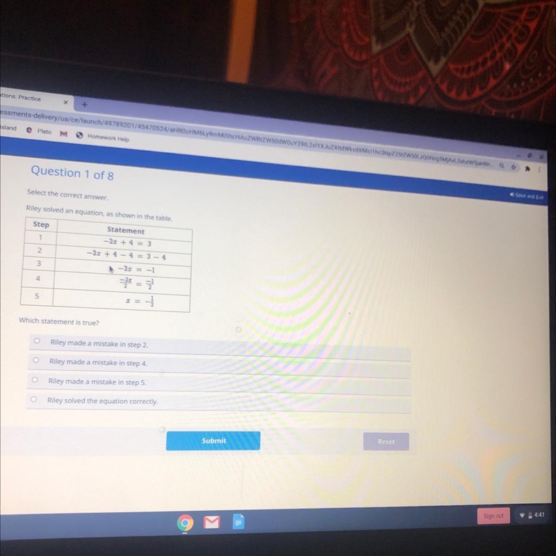 PLEASE HELP!!! Riley solved and equation as shown in the table-example-1