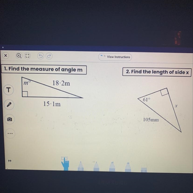 Nd the measure of angle m 2. Find the length of sie m 18.2m 61° 15:1m х 105mm-example-1