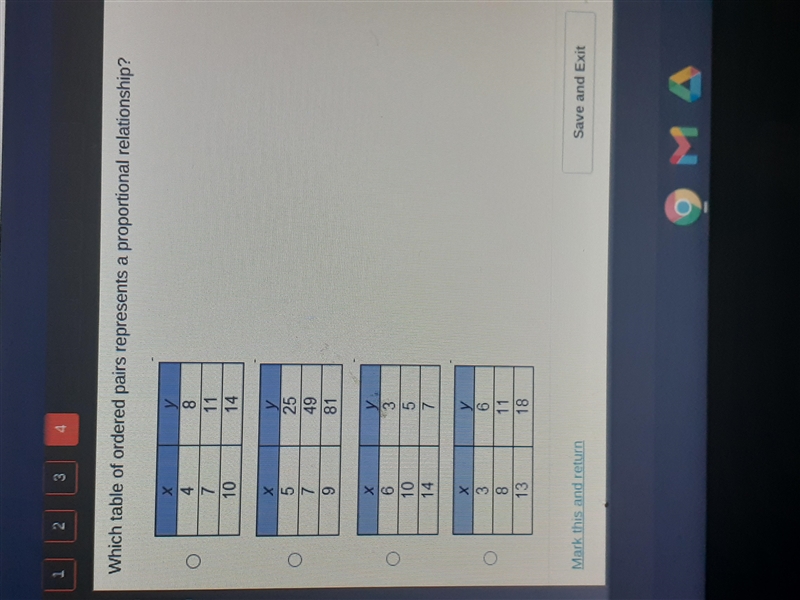 Which table of ordered pairs represents a proportional relationship? I need this asap-example-1