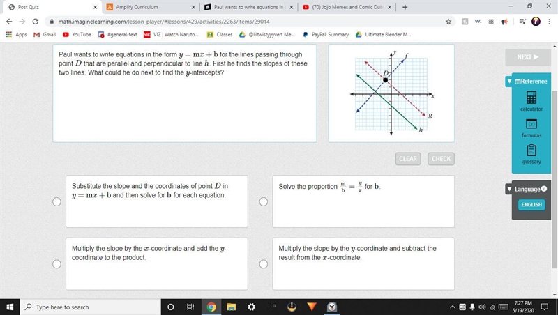 Paul wants to write equations in the form y=mx+b for the lines passing through point-example-1