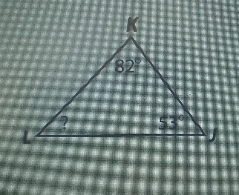 Find The measure of the unknown angle. 1. Add the two known angles:___+___=___ 2. Subtract-example-1