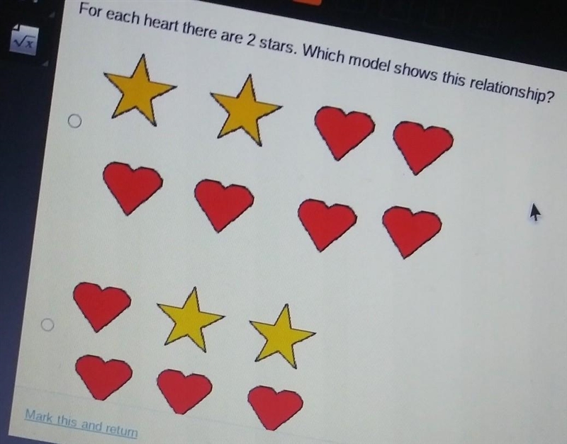 For each heart there are 2 stars which model shows this relationship​-example-1