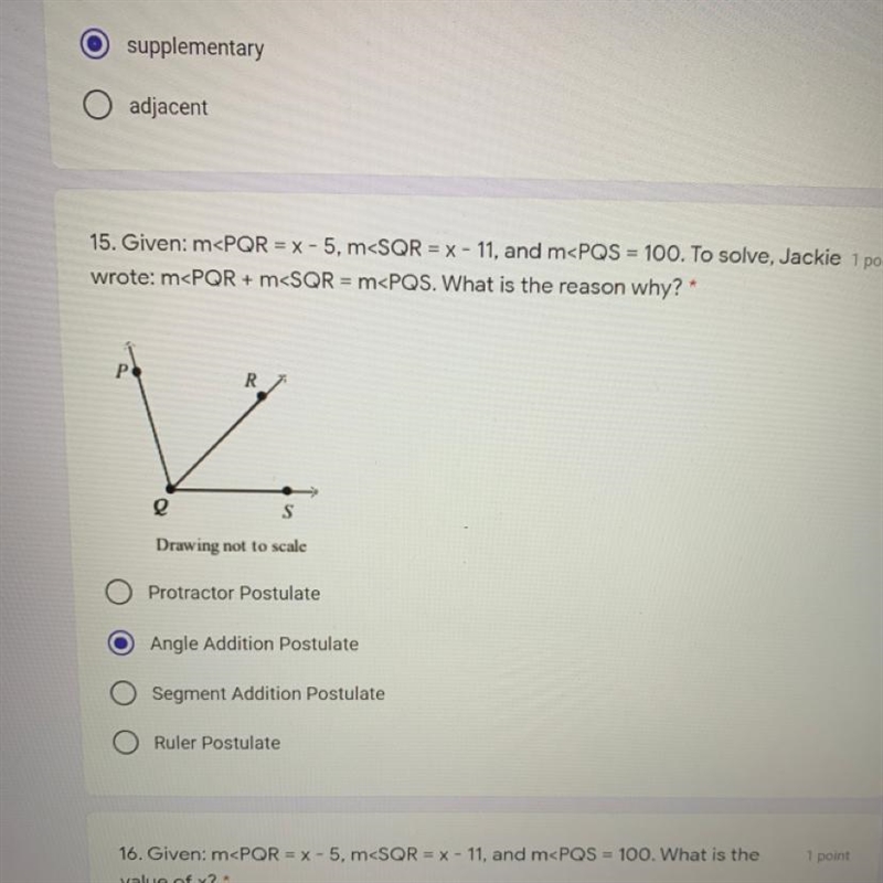 Can someone tell me if I got question 15 correct for angles geometry-example-1