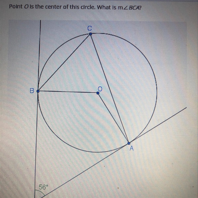 Point is the center of this circle. What is m< BCA?-example-1