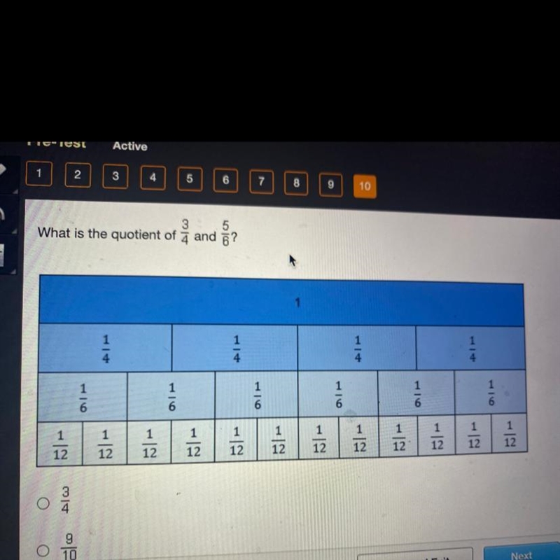 What is the quotient of 3/4 and 5/6-example-1