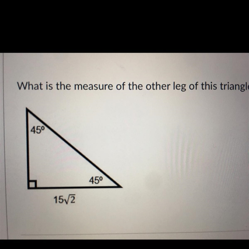 What is the measure of the other leg of this triangle?-example-1