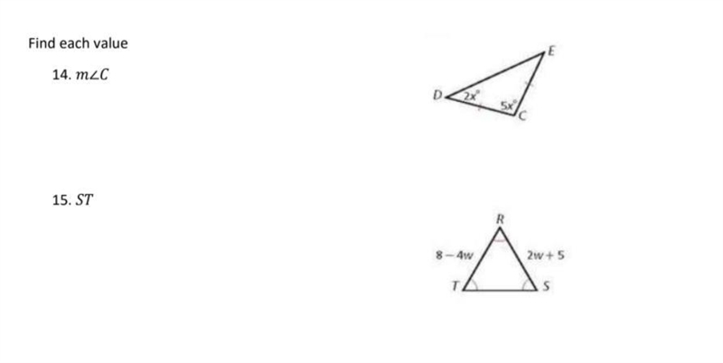 Find each value for the geometry triangles below-example-1