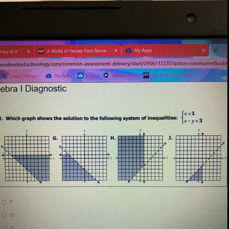 Which graph shows the solution of the following system of inequalities : F G H J-example-1