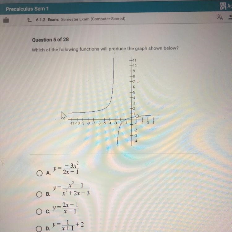 Help- which of the following functions will produce the graph-example-1