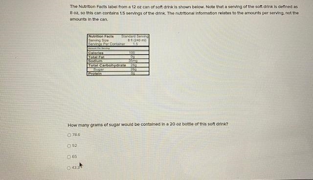 the nutrition facts label from a 12 oz can of soft drink is shown below. Note that-example-1