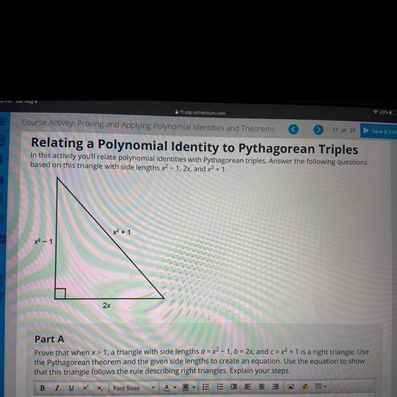 Relating a Polynomial Identity to Pythagorean Triples In this activity you'll relate-example-1