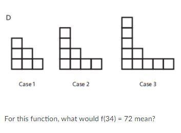 For this function, what would f(34) = 72 mean? A. That the 34th case has 72 blocks-example-1