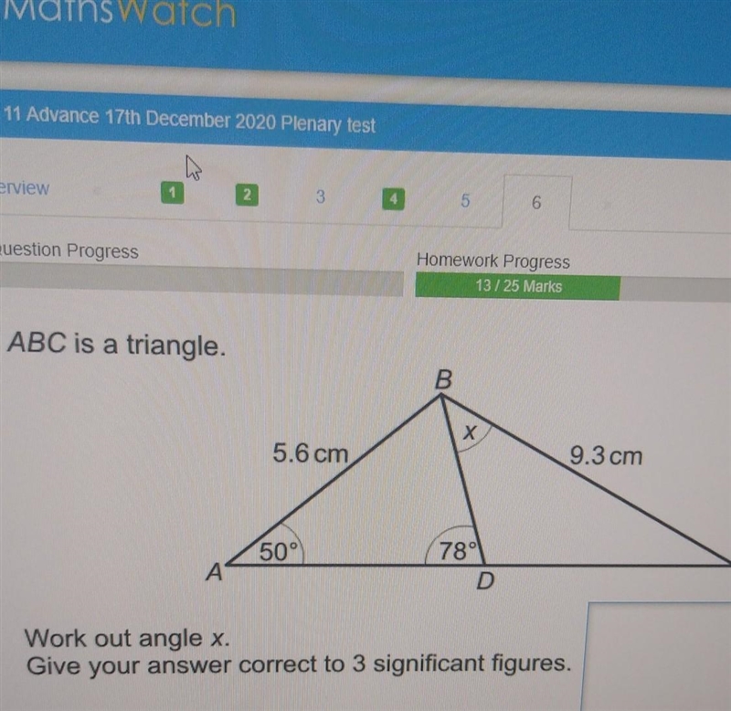 ABC IS A TRINAGLE WORK OUT ANGLE X GIVE YOUR ANSWER CORRECT TO 3 S.F​-example-1