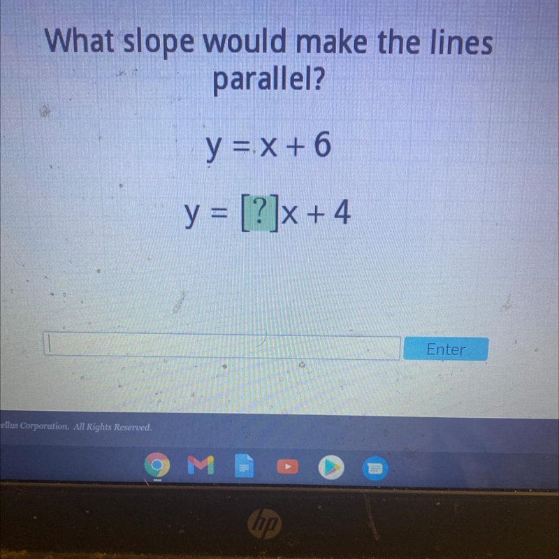 What slope would make the lines parallel? y = x + 6 y = [?]x+4-example-1