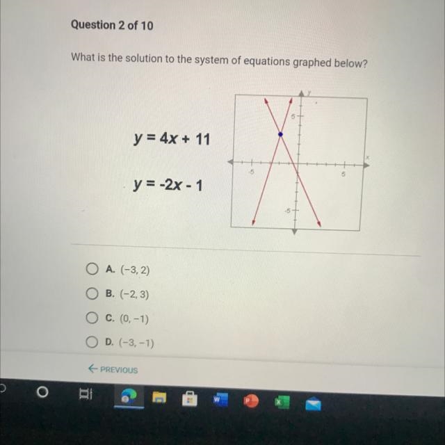 What is the solution to the system of equations graphed below?-example-1