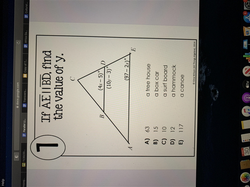 Please help. If AE ll BD find the value of y-example-1