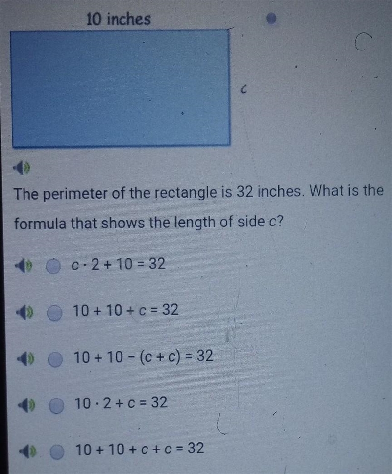 The perimeter of the rectangle is 32 inches. What is the formula that shows the length-example-1