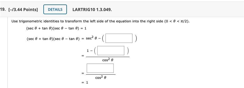 Use trigonometric identities to transform the left side of the equation into the right-example-1