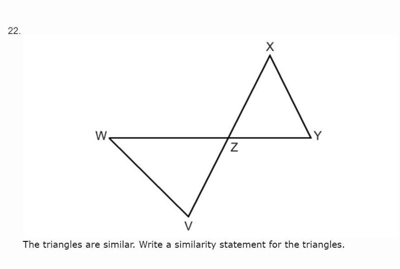 The triangles are similar. Write a similarity statement for the triangles.-example-1