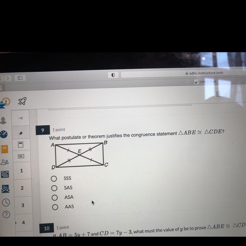 9 1 point What postulate or theorem justifies the congruence statement AABE – ACDE-example-1