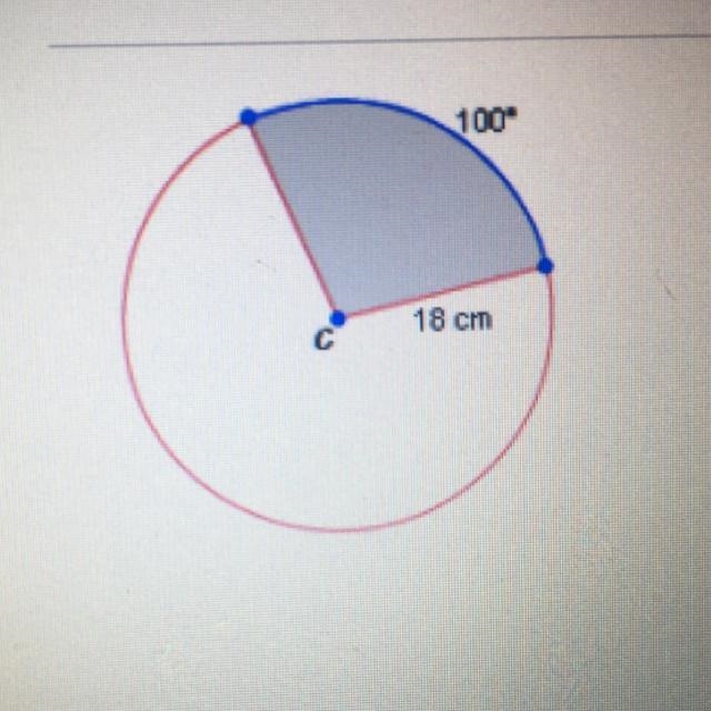 What is the approximate area of the shaded sector in the circle shown below A. 283 cm-example-1