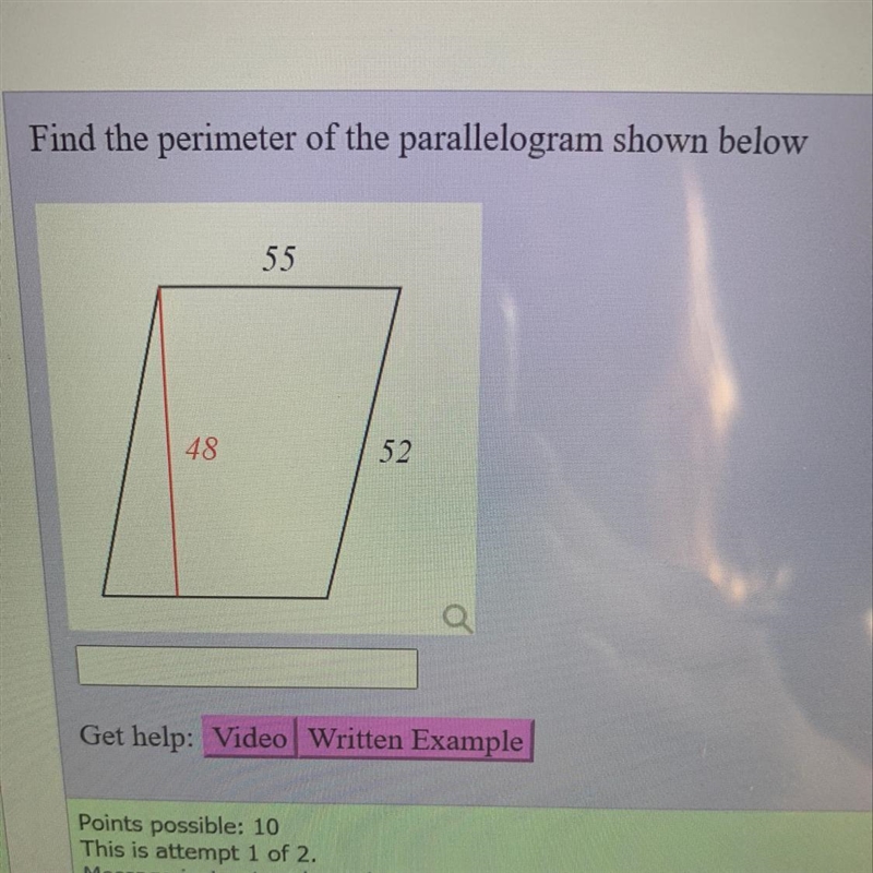 Find the perimeter of the parallelogram shown below-example-1