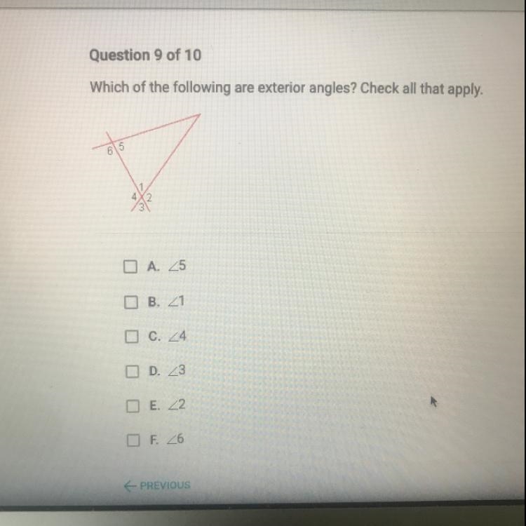 Which of the following are exterior angles? Check all that apply.-example-1