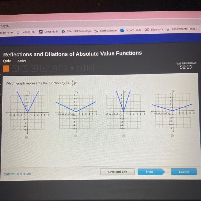 Which graph represents the function f(x)=1/3|x|-example-1