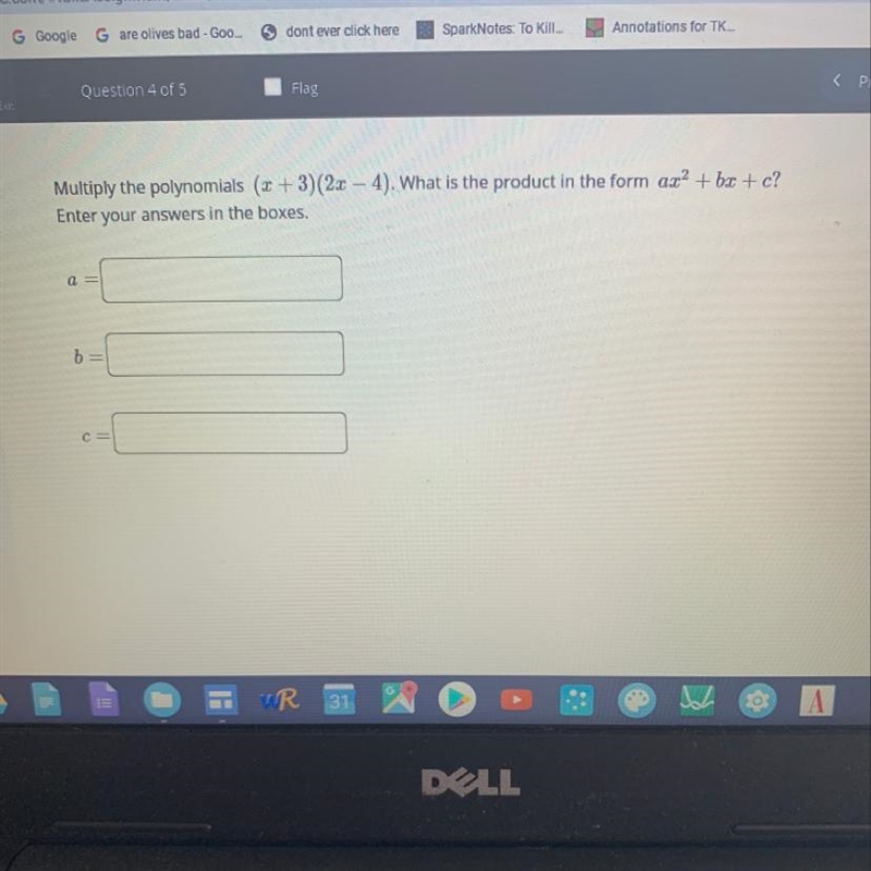 Multiply the polynomials (x+3)(2x - 4). What is the product in the form ax2 + b3 + c-example-1