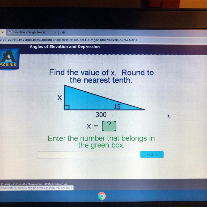 Trigonometry. Find the value of x. Round to the nearest tenth. I been stuck on it-example-1