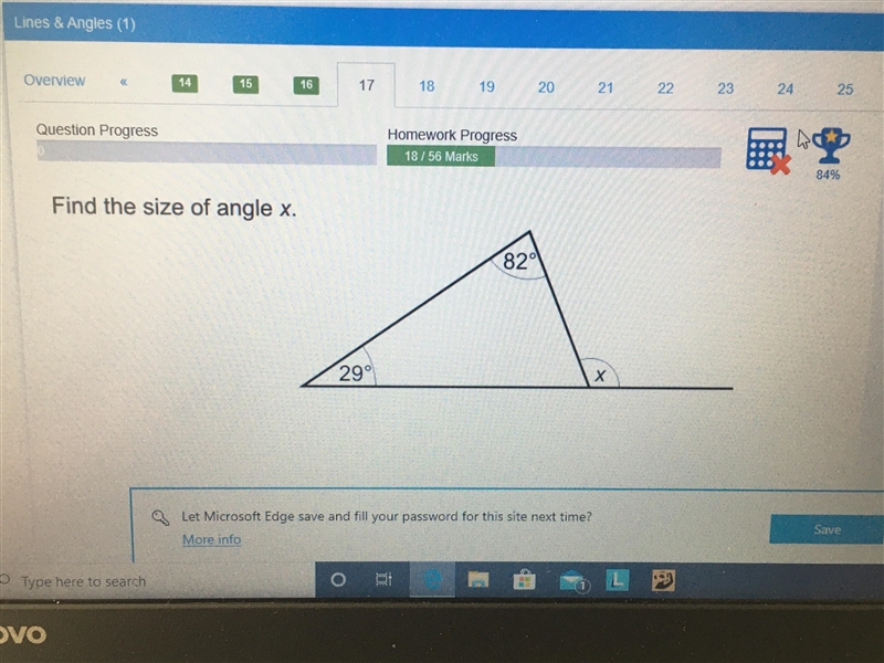 Finding the size of angle x on a straight line. 2 of the angles are 29 degree and-example-1