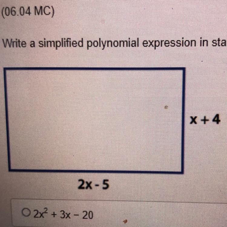 Write a simplified polynomial expression in standard form to represent the area of-example-1