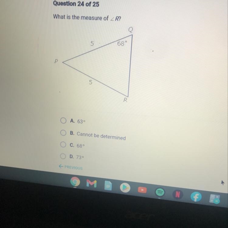 Question 24 of 25 What is the measure of R?-example-1