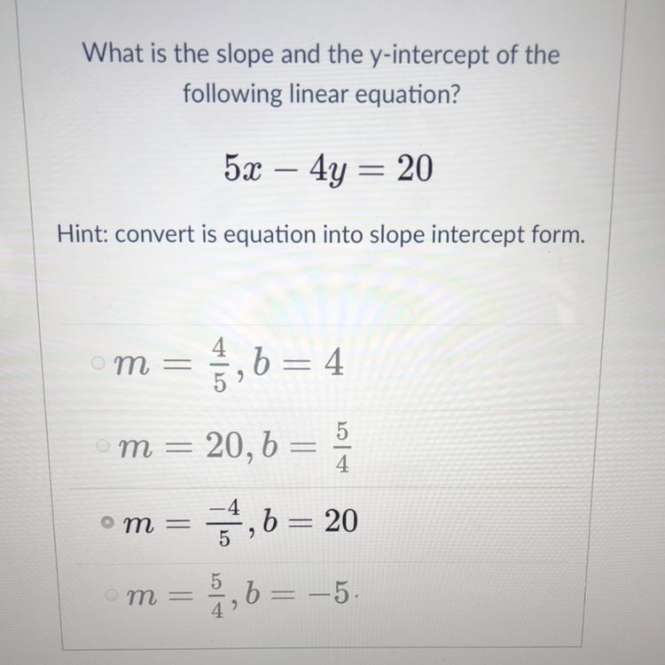 What is the slope and the y-intercept of the following linear equation?-example-1