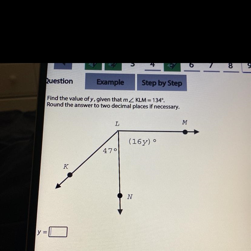 HELP PLEASE Find the value of Y given that M greater than KLM￼￼=134°￼ and how did-example-1